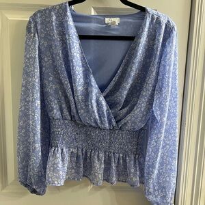 A New Day Light Blue Floral Blouse